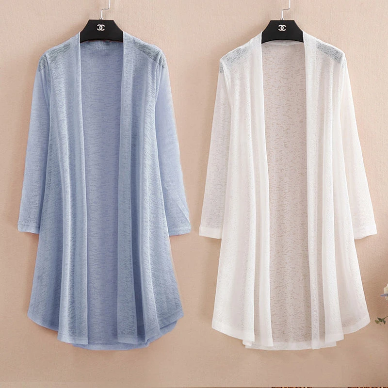 Ice Silk Knit Mesh Sweater Cardigan Plus Size 5XL 80 KG Korean Fashion Sunscreen Top Spring Summer Lightweight Long Shawl Female
