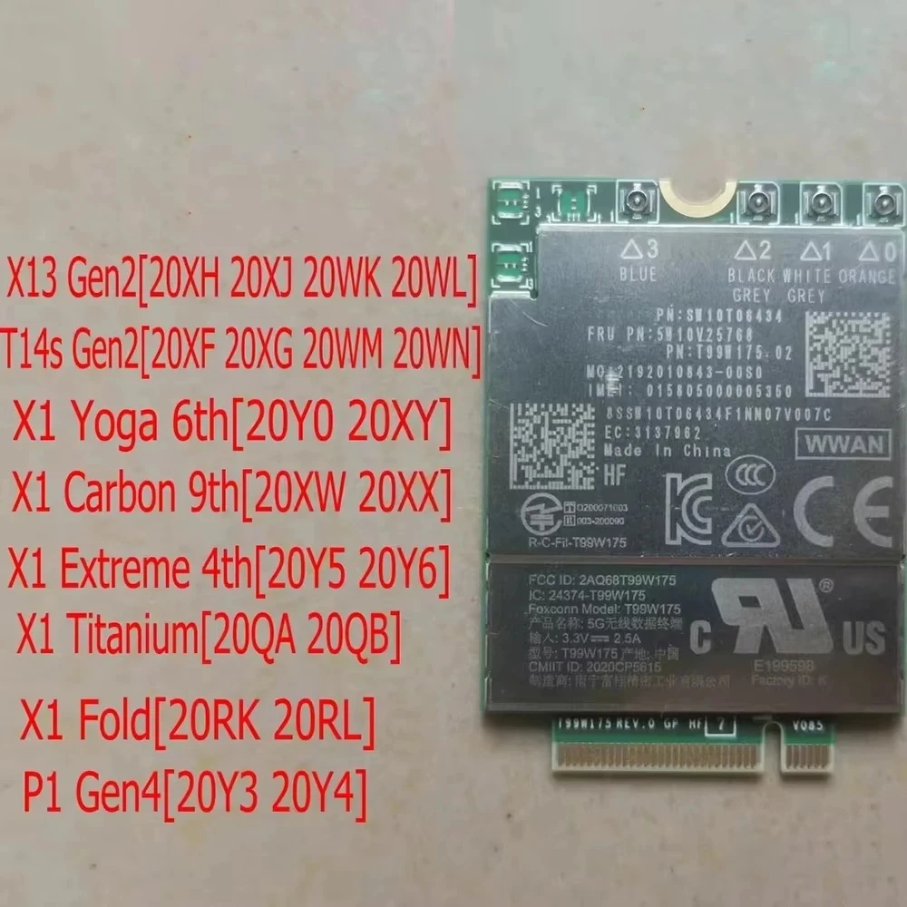 Оригинальный модуль SDX55 T99W175 5G M.2, 5G NR Sub-6GmmWave для AT&T, Sprint, Vodafone, Telefonica, Telstra, DOCOMO, KDDI и X1 Carbon 9-го поколения (art.: 3920dad9c8a82) - 3920dad9c8a82