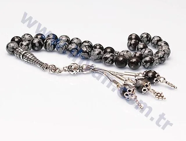 IQRAH Obsidian Stone Rosary (925 STERLING SILVER)