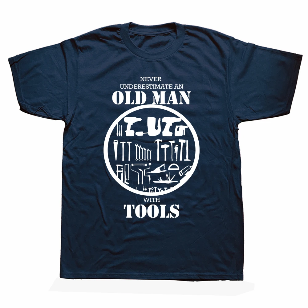 

Funny Never Underestimate An Old Man Tools Handyman T Shirts Short Sleeve Repairman Mechanic Construction Birthday Gift T-shirt