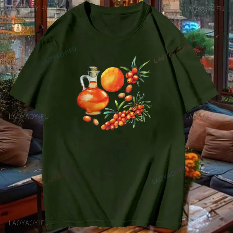 Футболка с изображением облепихи сока Вегетарианская Высококачественная