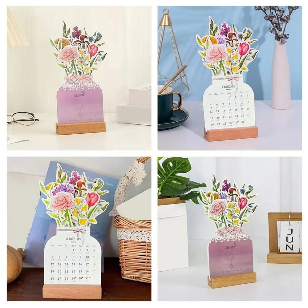Настольный календарь с цветочным цветком 2025 года креативный деревянными
