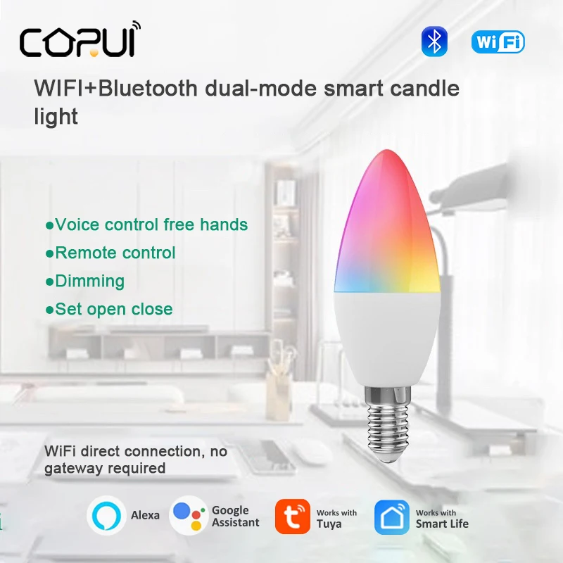 

Tuya E12/E14 Smart WiFi Light Bulb 5W RGBCW Dimmable LED Lamp 100-265V AC Timer Voice Control Bulb For Home Outdoor Decor