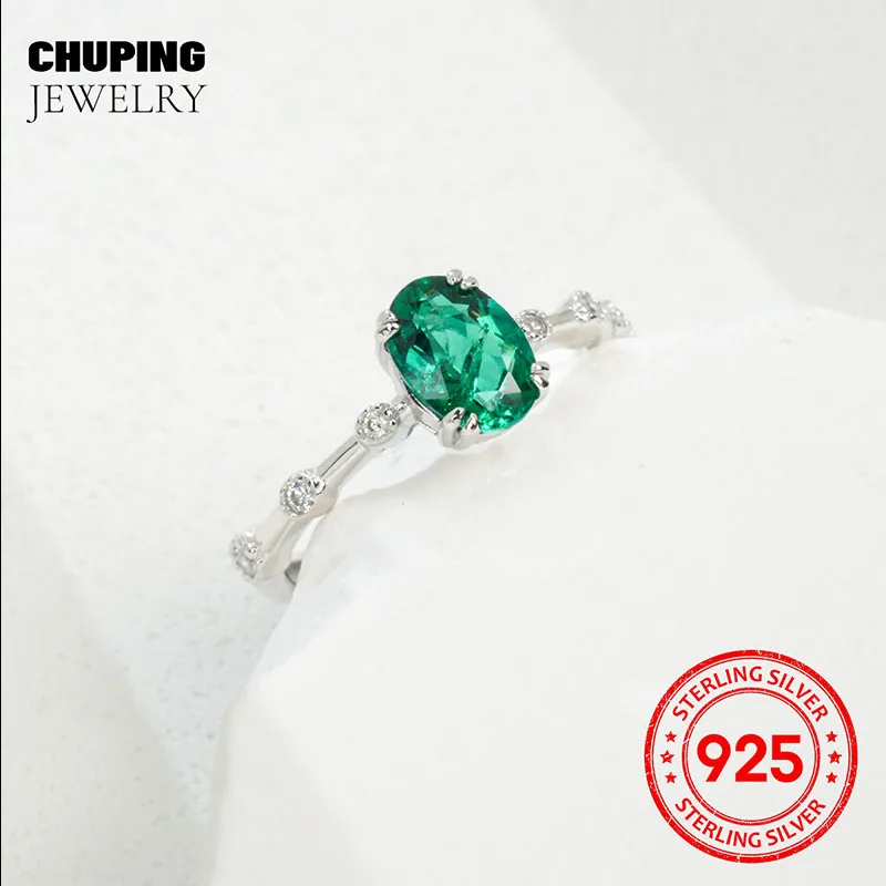 Фото Chu Ping Fine Jewelry Lab Grown Emerald & Paraiba Овальная огранка 5*7 мм Серебряное кольцо S925 Изысканное для женщин Манефест Персональный вкус №2