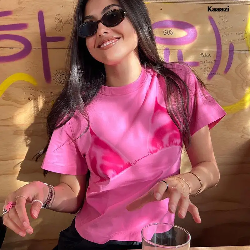 

Универсальная футболка KAAAZI с коротким рукавом и круглым вырезом, модная повседневная женская футболка с графическим принтом, одежда в стиле Харадзюку для лета