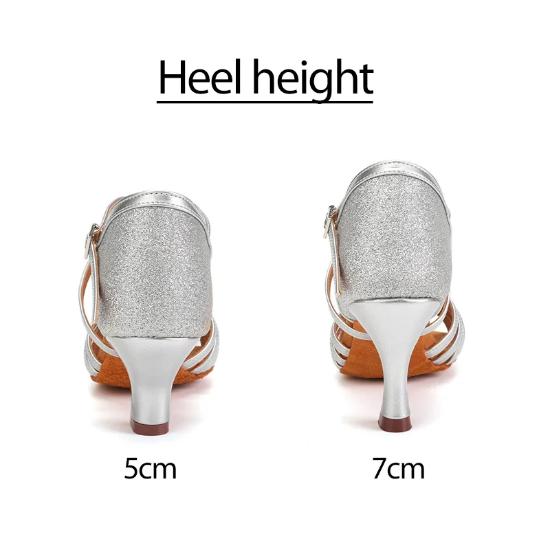 HROYL Dance Shoes for Women Latin Ballroom Tango Dancing Shoes Silver Gold for Female 5 CM 7 CM Salsa Indoor Sandals for Dancing