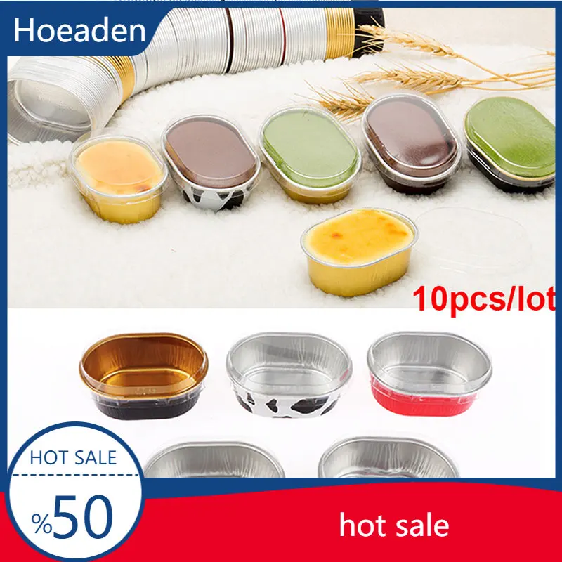 

10pcs Aluminum Foil Baking Cup Heat Resistant Cake Cups Mold with Lid Cupcake