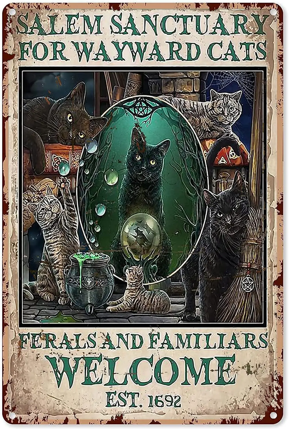 

Хэллоуин, Салем, заповедник для Wayward, кошки, ведьма, жестяной знак, украшение, винтажный шикарный металлический постер, Настенный декор, художественный подарок 12x8