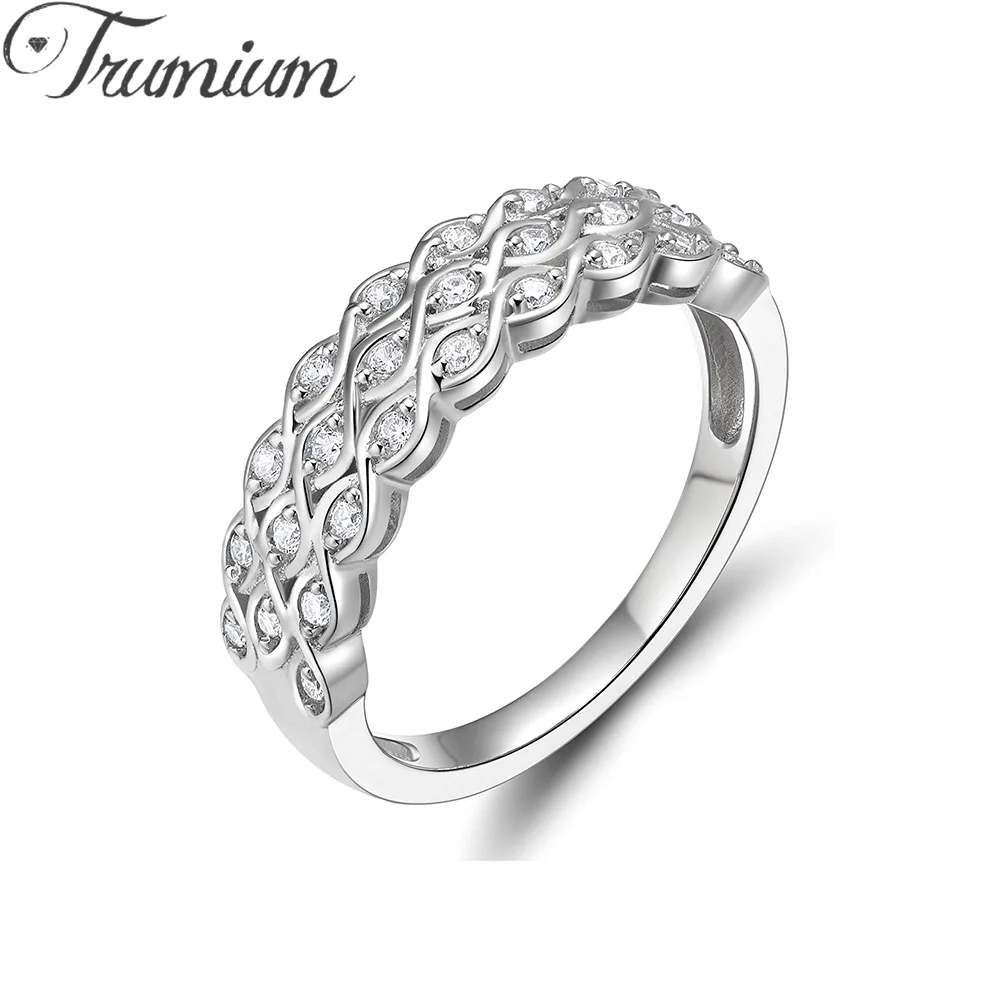 

Trumium CZ Wedding Band for Women 925 Sterling Silver Engagement Ring Half Eternity Never Fade Stackable Ring Size 3-13
