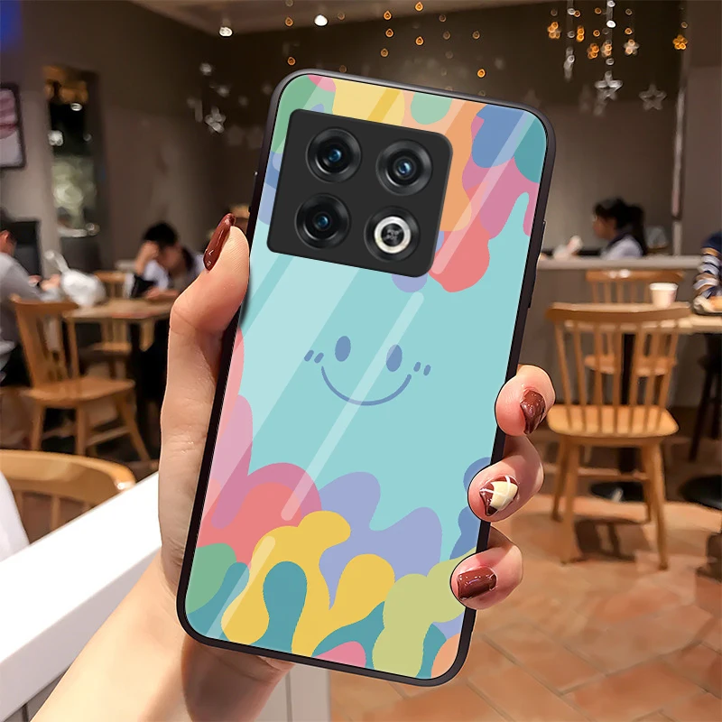 Summer Ice Cream Smile Face Tempered Glass Case for OnePlus 10 Pro Nord N10 N100 2 5G 9 8 8T 7 7T Pro 9R 9RT 6 6T Abstract Cover