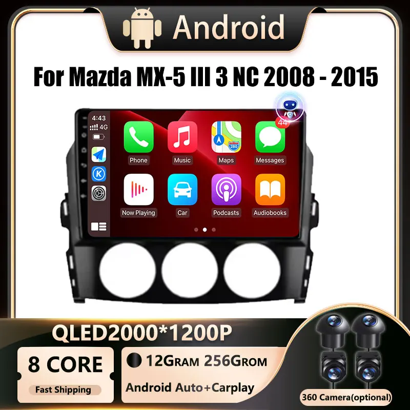 ОС Android для Mazda MX-5 III 3 NC 2008-2015 Мультимедийный видеоплеер 9-дюймовый автомобильный