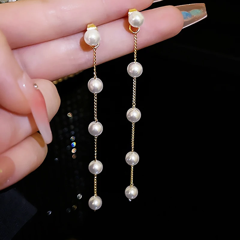 

Hanging Earrings Retro Gold Color Long Pearl Drop Earrings For Women Dangle Temperament S925 Silver Needle New Fashion Jewelry