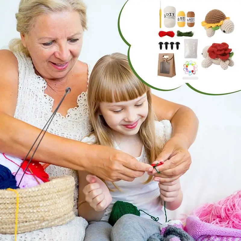 Набор для вязания крючком начинающих. в виде черепахи с видеоуправлением. и