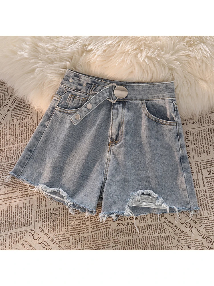 

Женские летние джинсовые шорты Y2k с высокой талией, уличная одежда, рваные шорты, мешковатые винтажные короткие джинсовые брюки в Корейском стиле Харадзюку, 2023