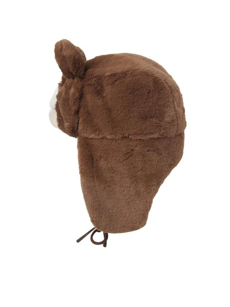 Теплая современная вельветовая шапка-бомбер с милым рисунком коричневого