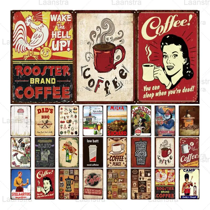 

Retro Tin Signs Vintage Metal Sign Drinks Cafe Home Kitchen Bar Pub Tavern Wall Decor Coffee Beer Poster Decorative Iron Plaques