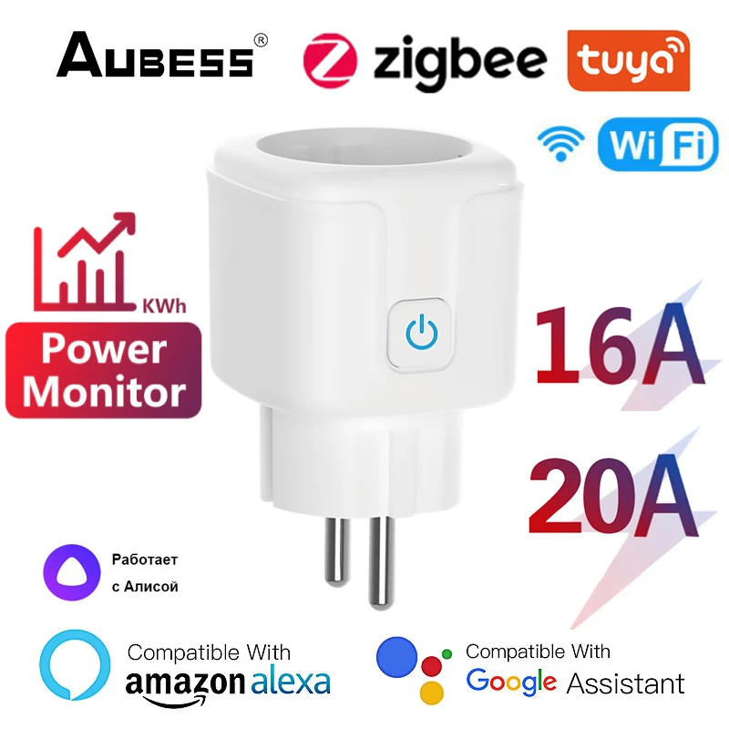 

Tuya Smart Plug WiFi Zigbee Socket EU 16A 20A Smart Socket Power Monitor Timing Function Control Works With Alexa Google Alice