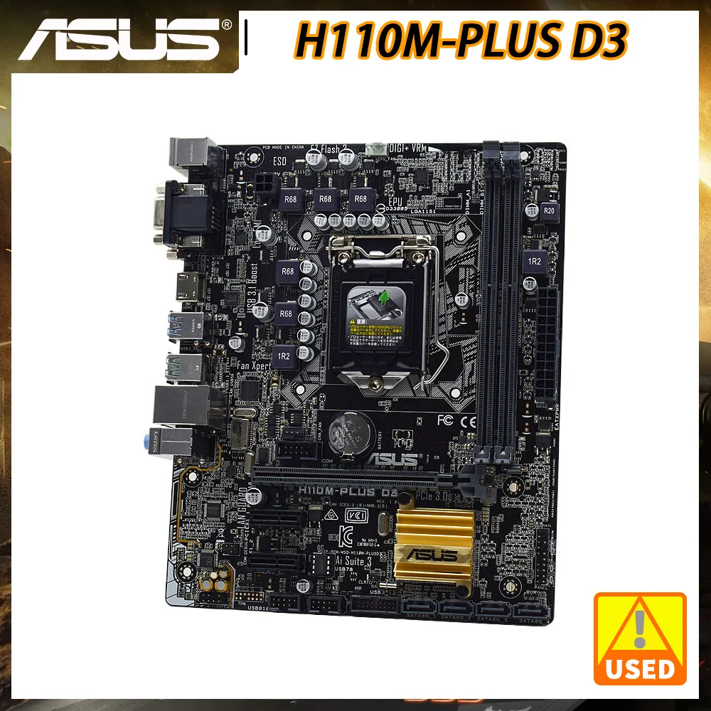 

ASUS H110M-PLUS D3 1151 Motherboard DDR4 32GB Core i3 i5 i7 Cpus VGA DVI SATA3 USB3.0 PCI-E X16 Micro ATX Intel H110 Motherboard