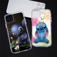 kawaii cartoon stitch phone case for iphone 13 12 11 pro max mini xs 8 7 plus x se 2020 xr transparent soft cover