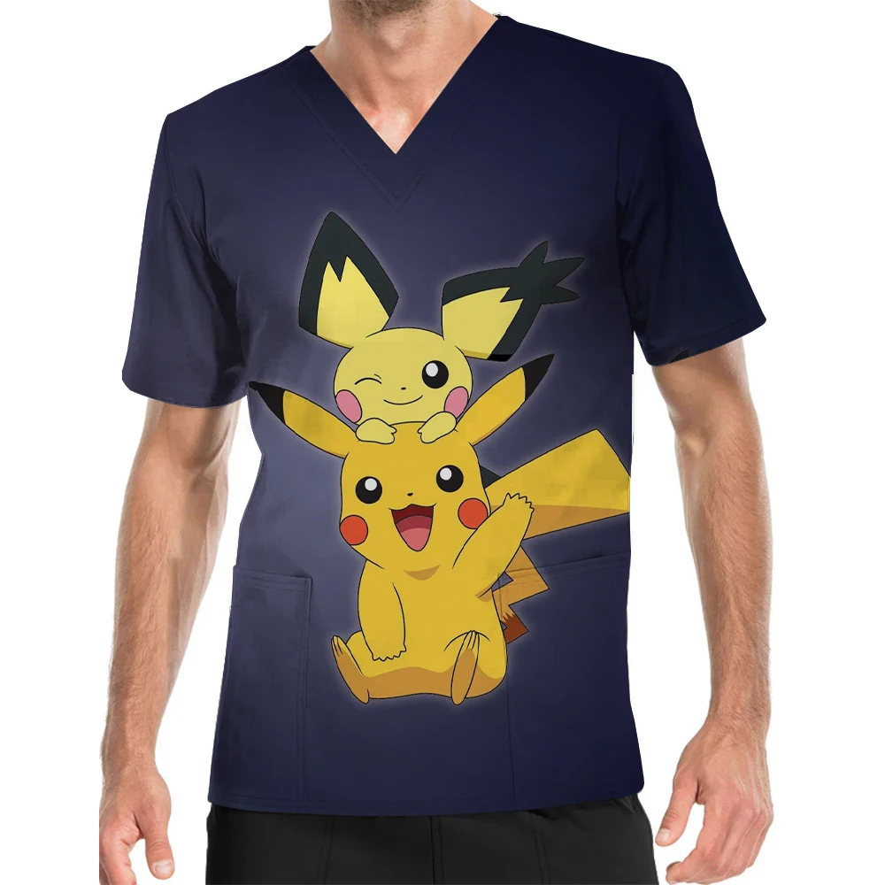 Униформа медицинская мужская с V-образным вырезом и принтом