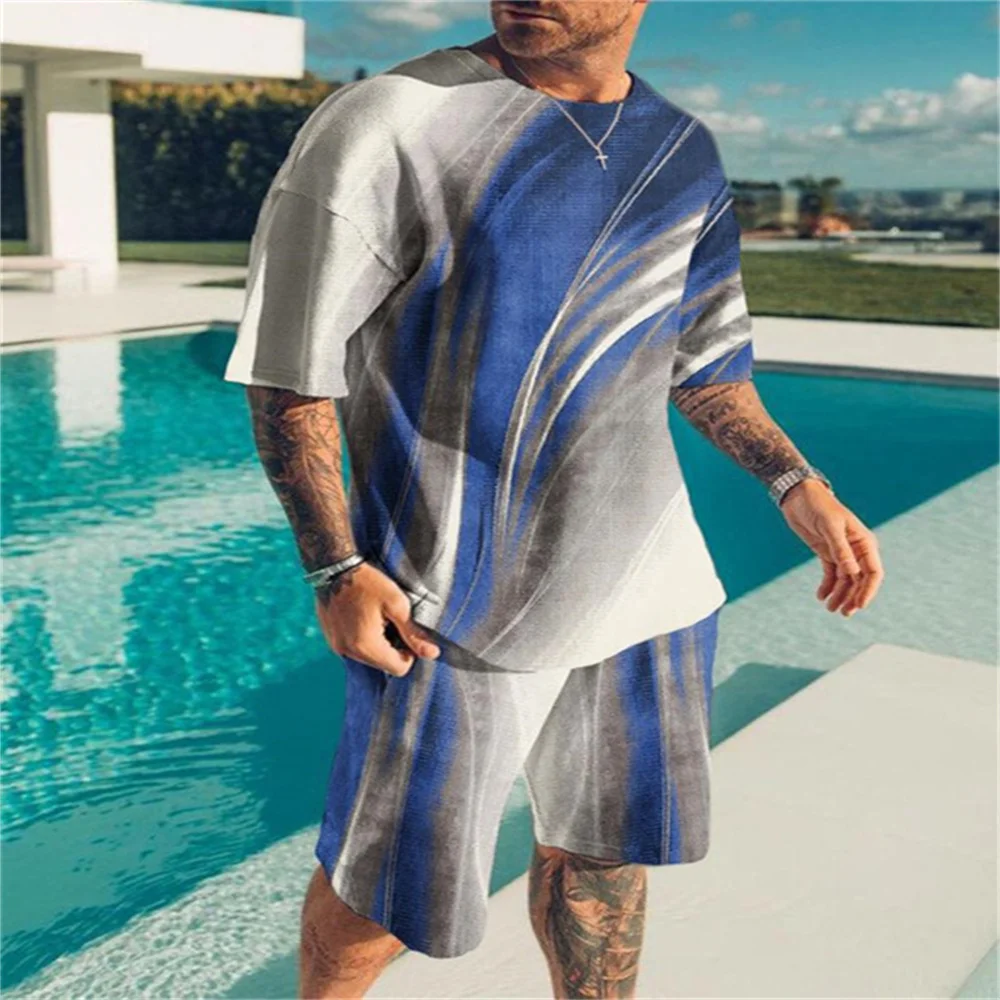 Summer Men's Two-piece Sportswear Black And White Lion 3D Printed T-shirt Shorts Suit Street Casual T-shirt Top Shorts Clothing