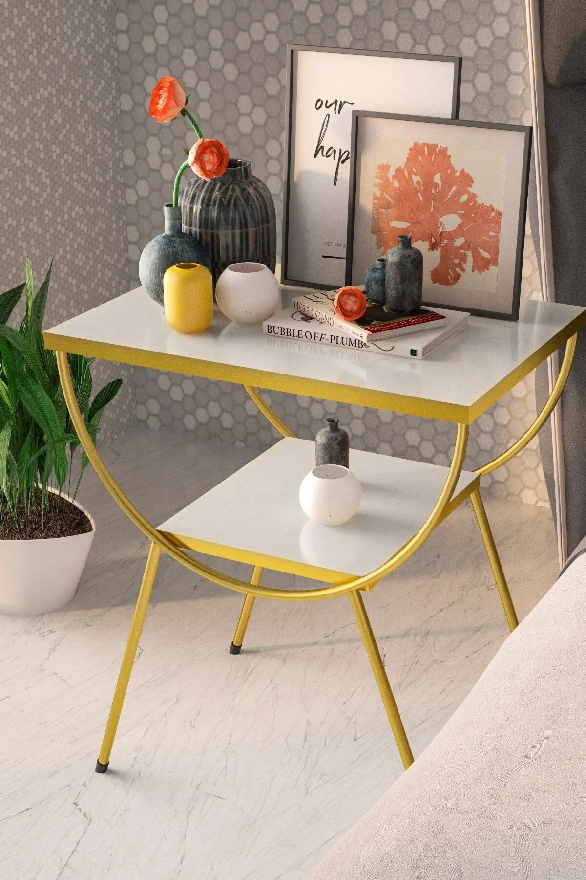 

Боковой Журнальный Столик Прикроватный шкаф металлический носок золотой белый