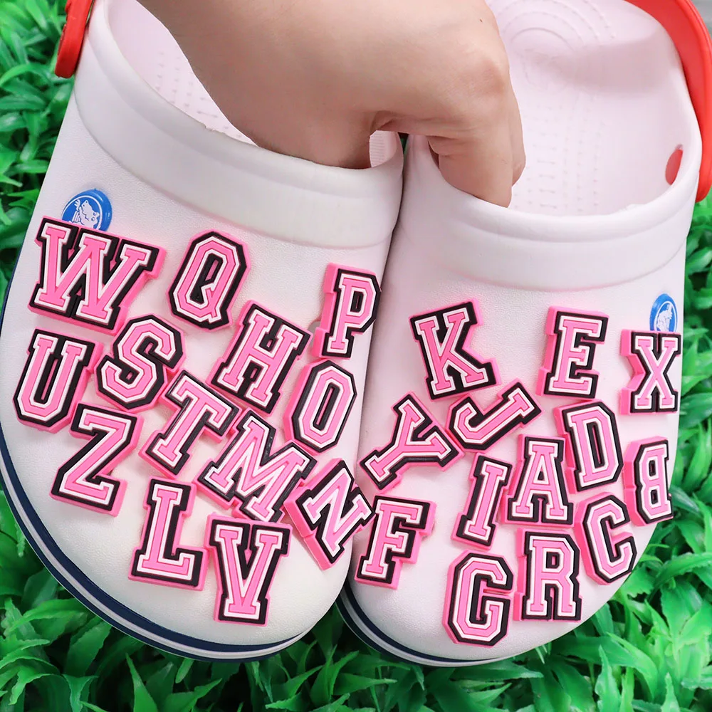 

1Pcs Pink English Alphabet Shoes Accessories Letters Garden Sandals Shoe Buckle Decorations Fit Croc Jibz Kids Birthday Gift