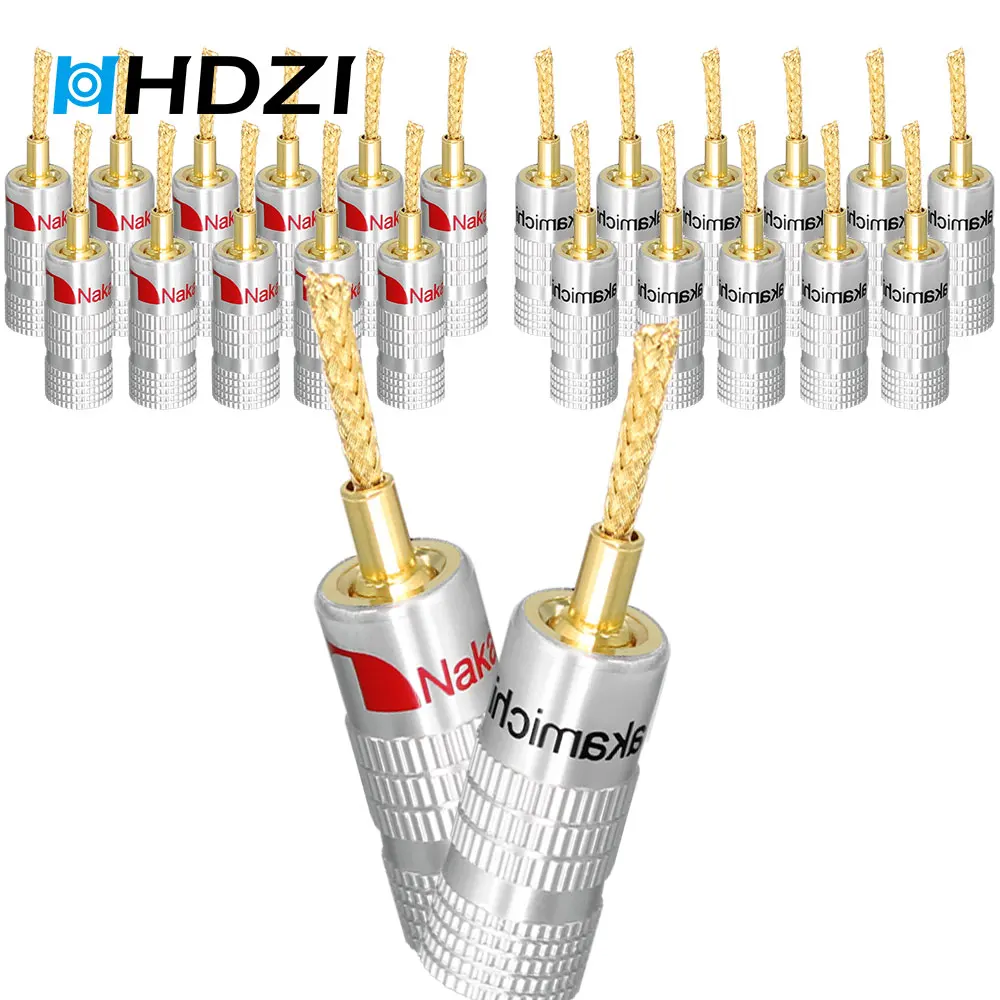 

HHDZI Nakamichi Flex Pin Banana Connector Binding Post 24K Gold Plated 4mm Screw Type Audio Jack Speaker Banana Plugs