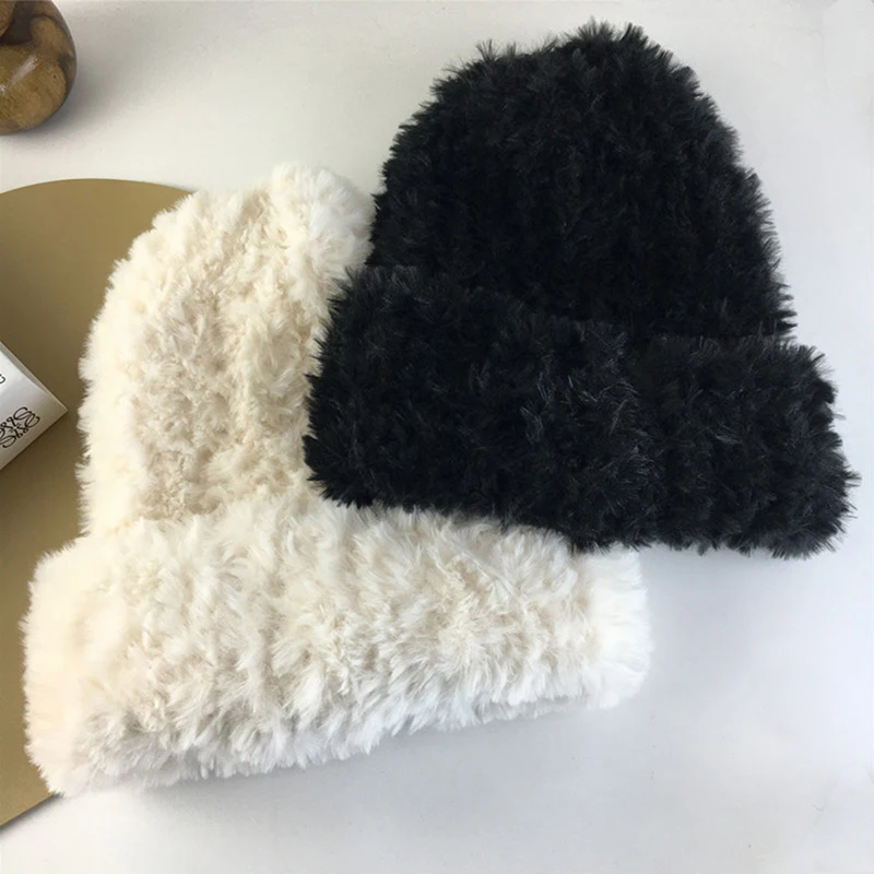 

Лидер продаж, зимняя шапка, зимние шапки из искусственного кроличьего меха для женщин, модные теплые облегающие шапки, Женские однотонные кепки для взрослых