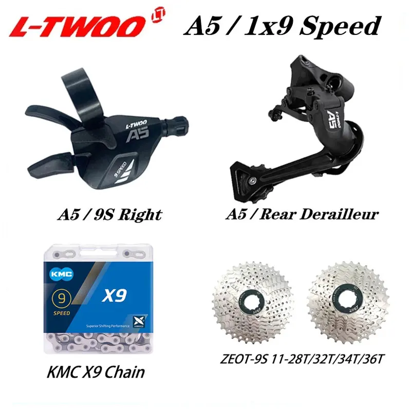 

LTWOO A5 1x9 Speed Groupset 9S Right Shifter Lever 9 Speed Rear Derailleur ZEOT 9V Cassette 28T 32T 34T 36T KMC X9 Chain