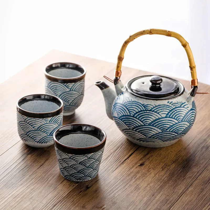

Portable Kettle Tea Cup Blue Wave Waterware Ceramic Teapot Crockery Porcelain Chinese Kung Fu Drinkware For Tea Ceremony