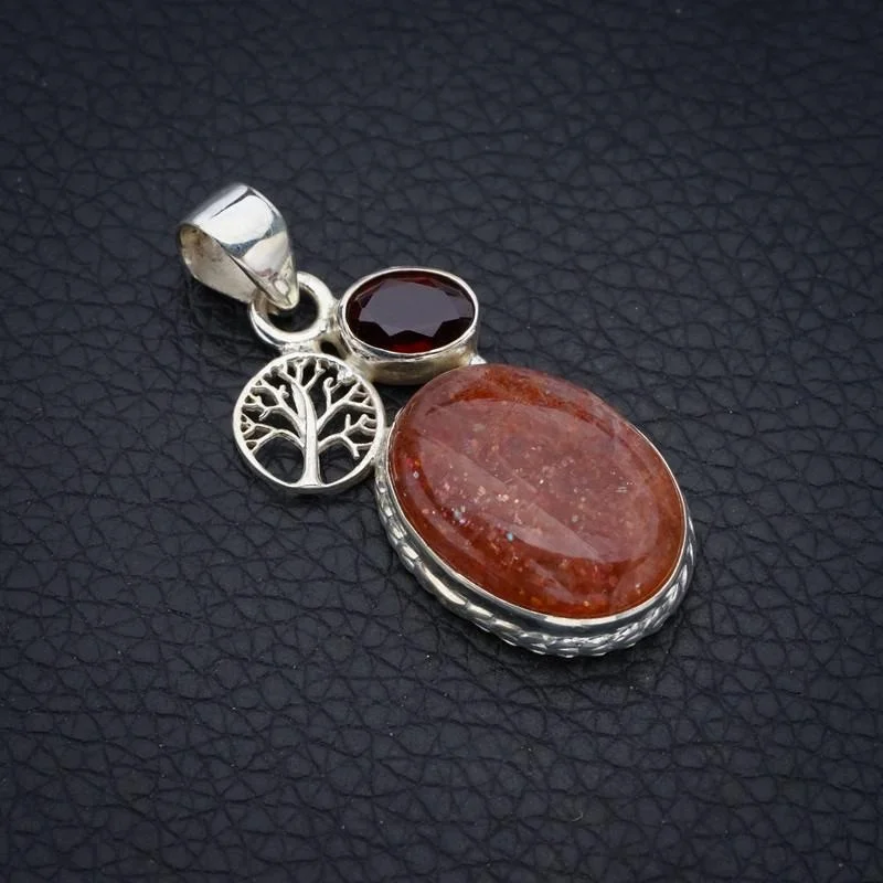 

StarGems Sunstone гранат дерево ручной работы 925 пробы серебряная подвеска 1,5 "F4170