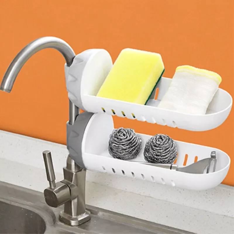 

2022New Kitchen Sink Faucet Holder Rack ABS Faucet Shelf Sponge Dish Rack Bathroom Organizer Shelf Tool Household Kitchen Access