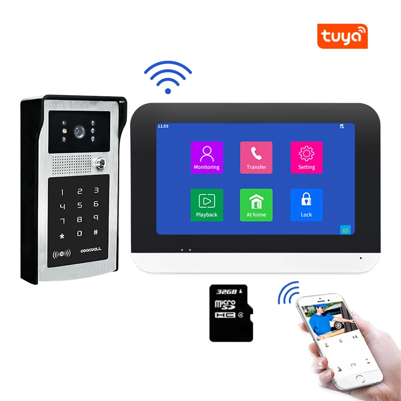 

Дверной звонок Tuya с камерой 7 дюймов, 1080P, Wi-Fi