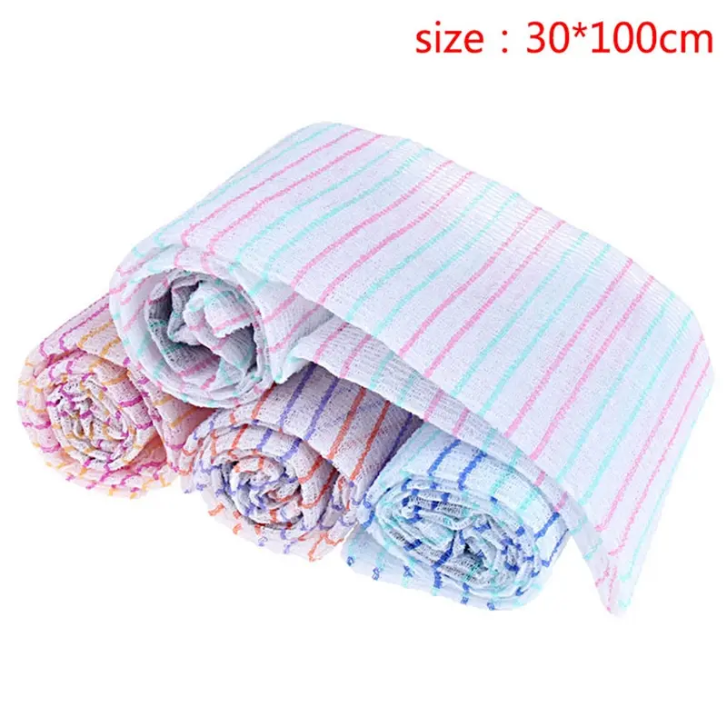 

Korean Towel Exfoliating Long Viscose Bath Back Scrub Viscose Gradient Stripe Bath Towel Reel Packaging 30x90cm