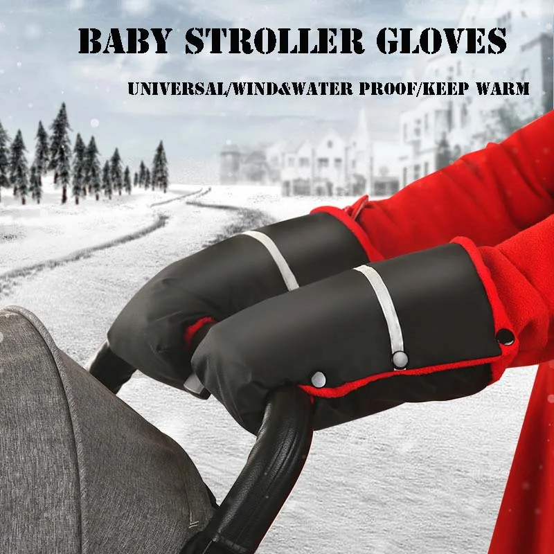 

Winter Warm Stroller Gloves With Safety Reflective Straps Waterproof Windproof Fleece Hand Muff Baby Carriage Pushchair Mit