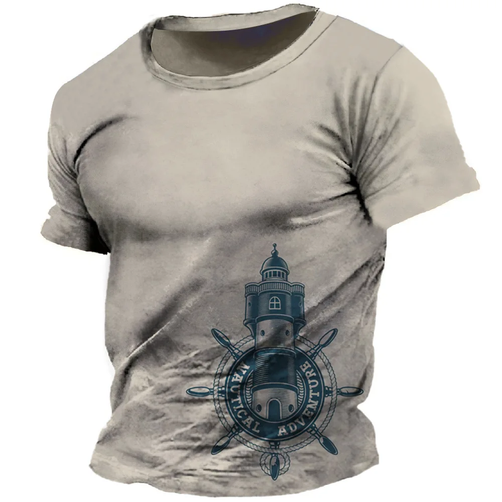 

Vintage T-Shirt For Men 3D Navigation Print O-Neck Short Sleeve Tops Fashion Hip Hop Streetwear Oversized Tee Shirt Men Clothing