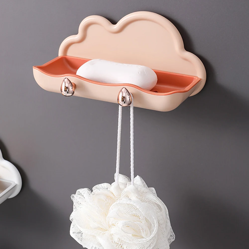 

Wall Mounted Soap Holder with 2pcs Hook Creative PP Clouds Shape Soap Basket Multifunction Bathroom Storage Rack Soap Dishes
