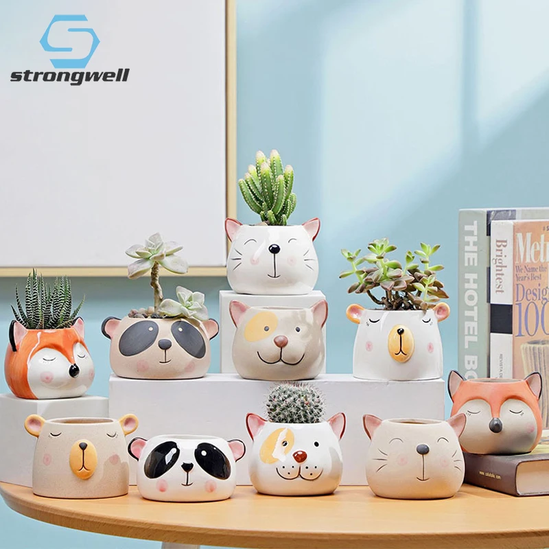 

Strongwell искусственный цветочный горшок ручной росписи, милая панда, животное, зеленое растение, украшение в горшке