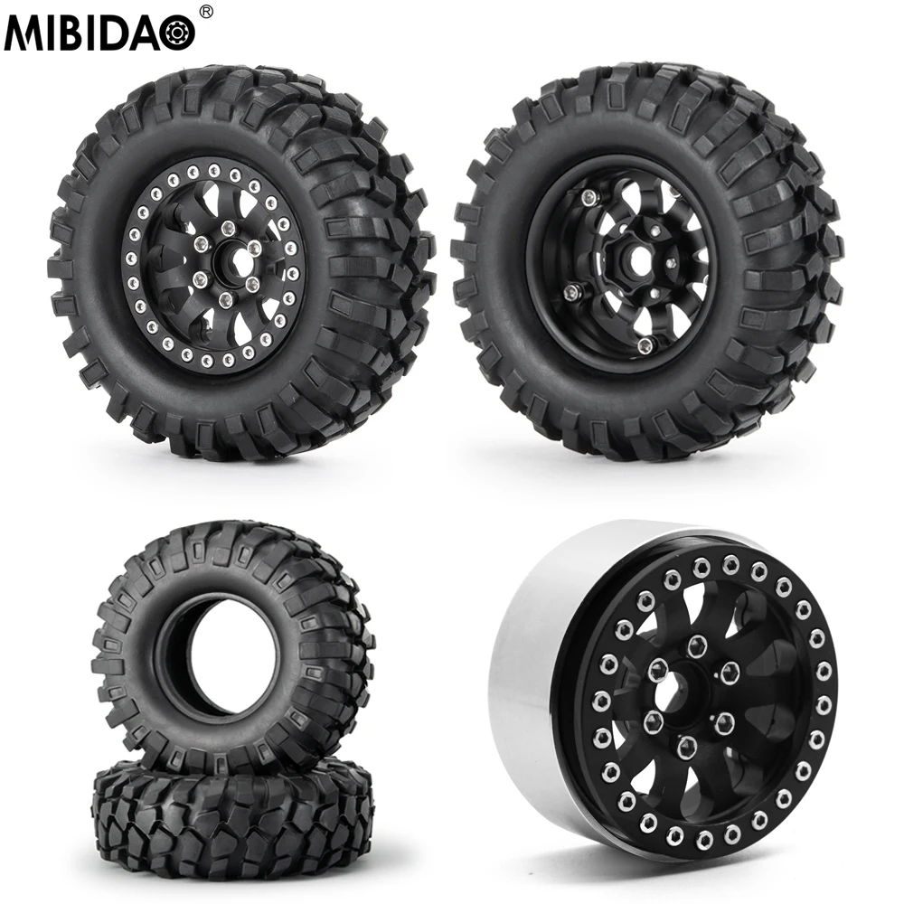 

MIBIDAO 1.9" Beadlock Wheel Hub Rim with Rubber Tires For 1/10 Axial SCX10 90046 Traxxas TRX4 D90 D110 CC01 RC Crawler Car