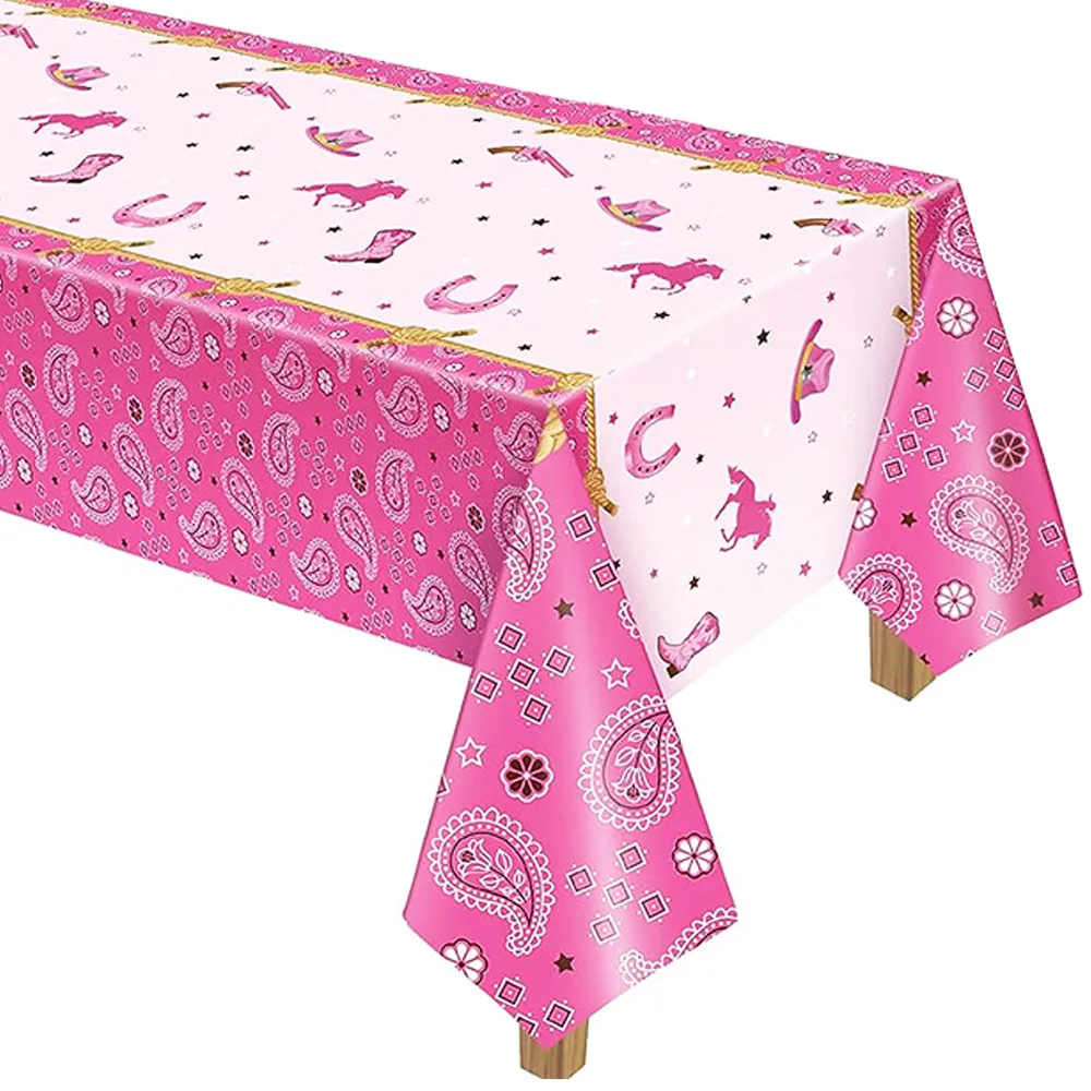 Pink Horse Tablecloth Disposable Plastic Table Covers Birthday Baby Shower Decor