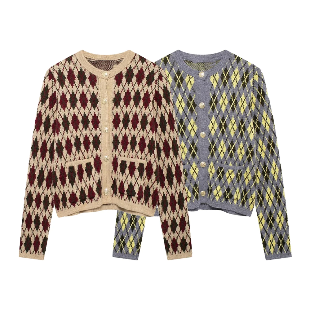 PB &amp ZA женский облегающий однобортный кардиган с круглым вырезом осенне-зимний