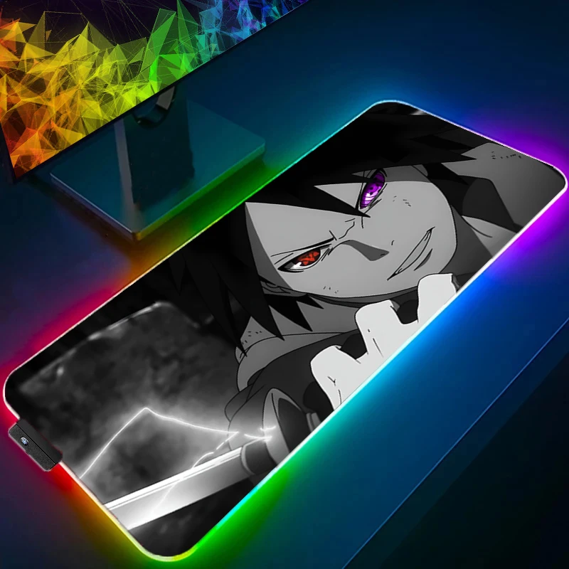 RGB подсветка NARUTO Uchiha Sasuke коврик для мыши аниме Gabinete геймер компьютер светодиодный настольный коврик клавиатура игровые аксессуары большой коврик для мыши (art.: 3920cfbaee920) - 3920cfbaee920