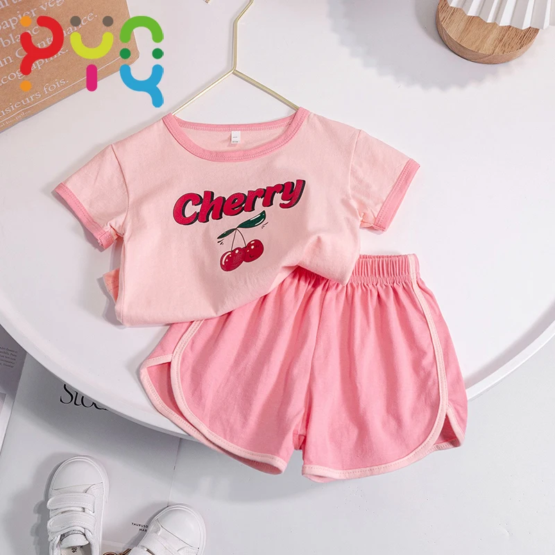 Summer Baby Girl Clothes 2023 New Short Sleeve Girls 2pce Outfits Cartoon Kids Casual Sets For Children's Sports Suit 1-6 Years