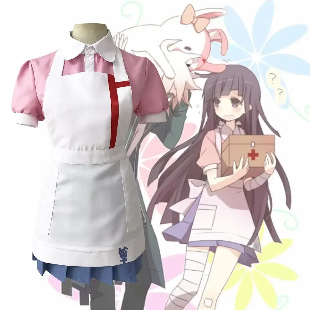 Dangan Ronpa 2 Mikan Tsumiki Косплей Костюм Женский Аниме Danganronpa Рубашка + Юбка Фартук И Парики