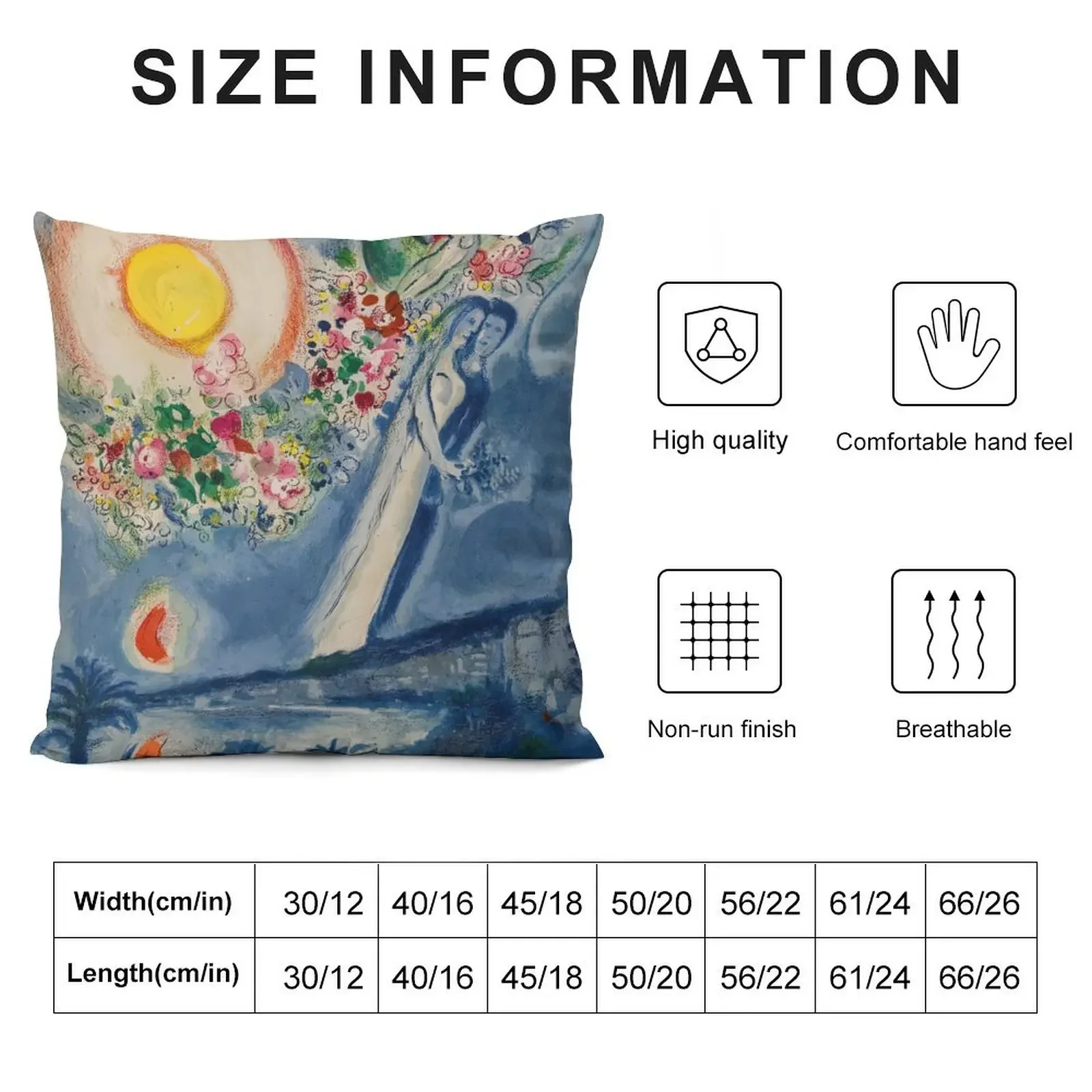 Подушка Lovers in the Sky of Nice by Marc Chagall наволочка рождественская подушка для сидения