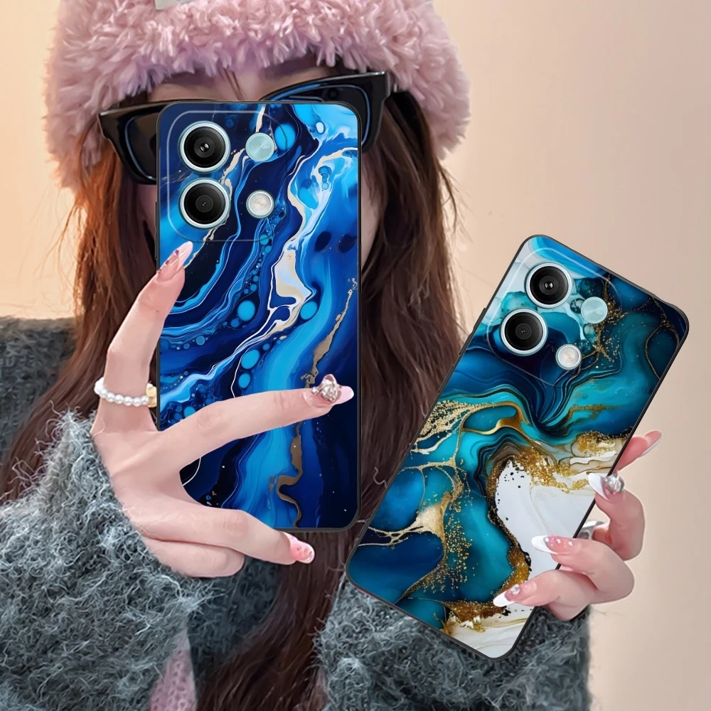 Luxury Golden Stone Mobile Cell Phone Case for Xiaomi POCO M6 M5 M4 M3 X6 X5 X4 X3 F6 F5 F4 F3 F2 C40 Pro GT 5G Black Cover