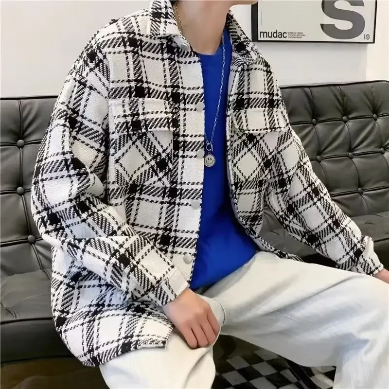 Твидовая клетчатая куртка мужская весенне-осенняя модная брендовая