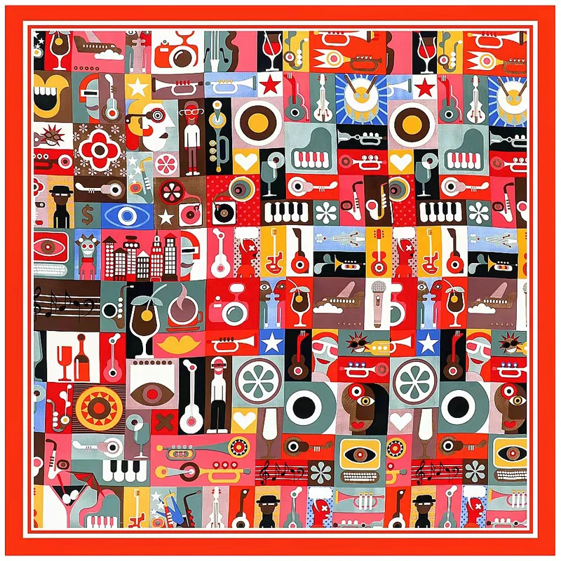 

Fashion 100%Twill Zijden Sjaal Vrouwen Grote Bloemenprint Stola Vierkante Bandana Luxe Merk Hoofddoek Sjaals Vrouwelijke Foulard