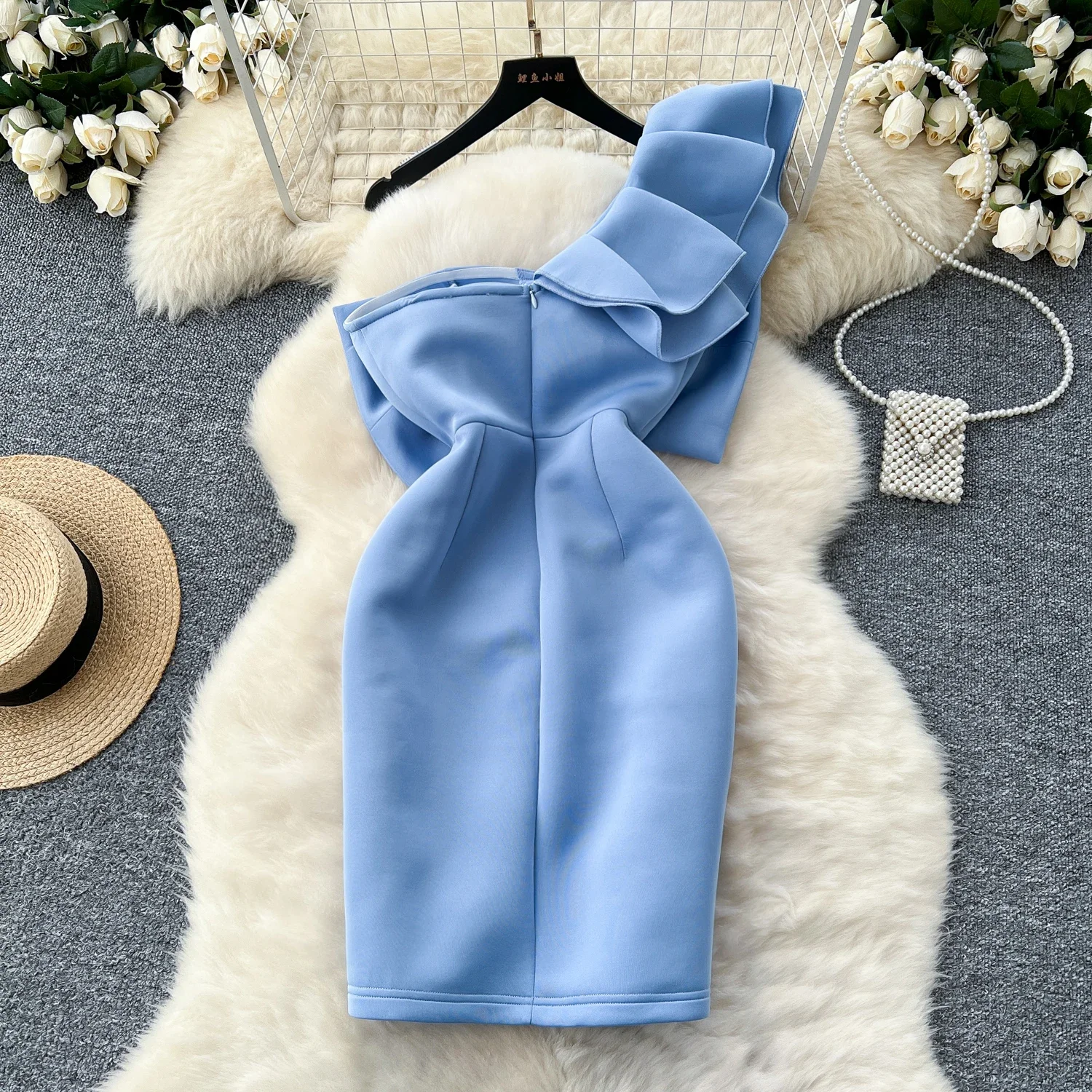 Женское винтажное платье с диагональным воротником и рюшами на рукавах